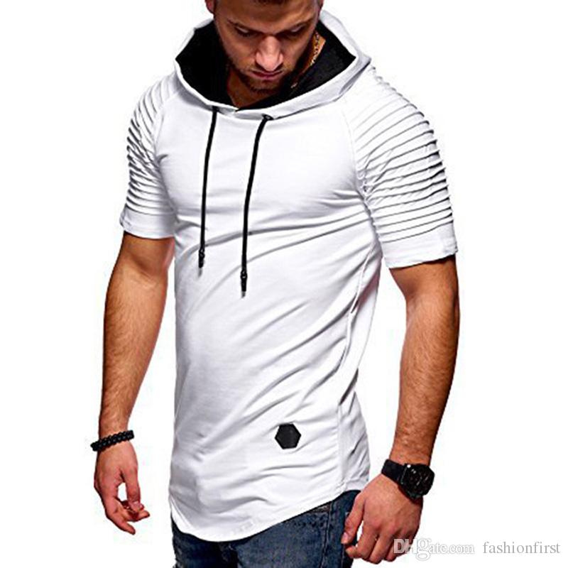 

Black and white in four colors Men's T-shirt sports T shirt with strip fitness hoodie casual, White;black