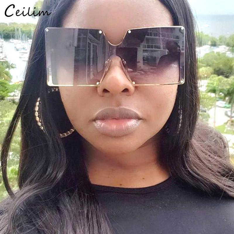 

Sunglasses Luxury Oversized Rimless Square Women Brand Designer 2021 Big Frame Rivet Sun Glasses Fashion Gradient Shades1