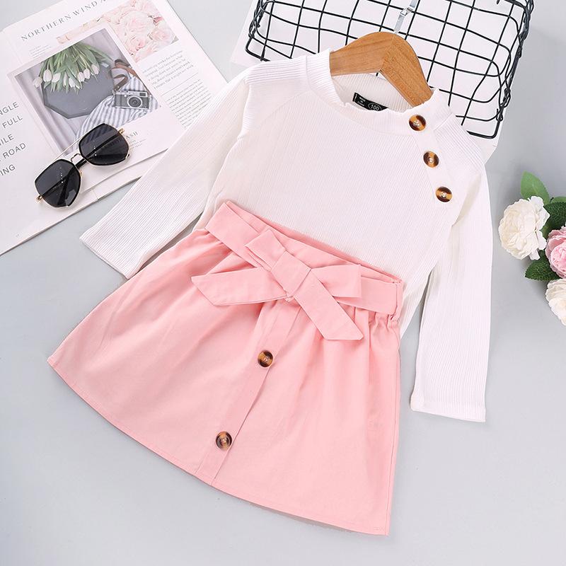 

Girls Outfits Toddler Girl Fall Clothes 2020 Children's Clothes New Girls Pit Strip Long-sleeved Top + Skirt Two-piece Suit, Pink