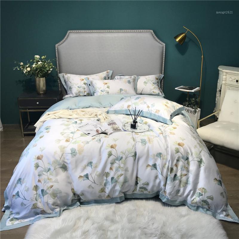 

Home Textiles 4 Pieces Ginkgo Tree Leaves Duvet Cover Set Smooth Silk Bedding Sets King Queen Size Bed Sheets and Pillowcases1, 26