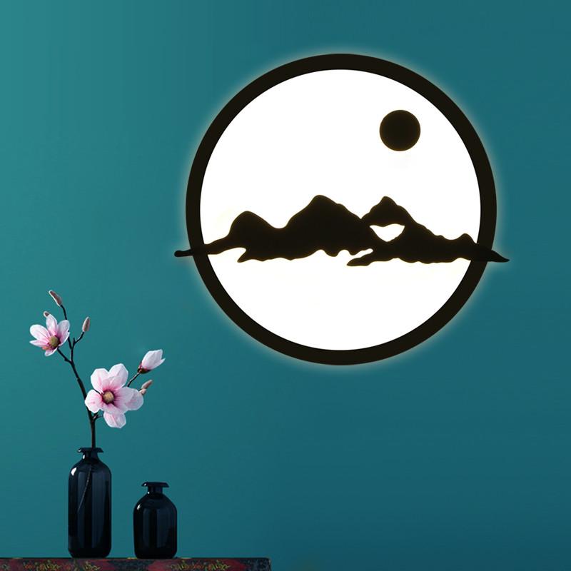 

New Chinese creative circular LED wall lamp living room corridor bedroom bedside lamp Chinese style Zen carved wall