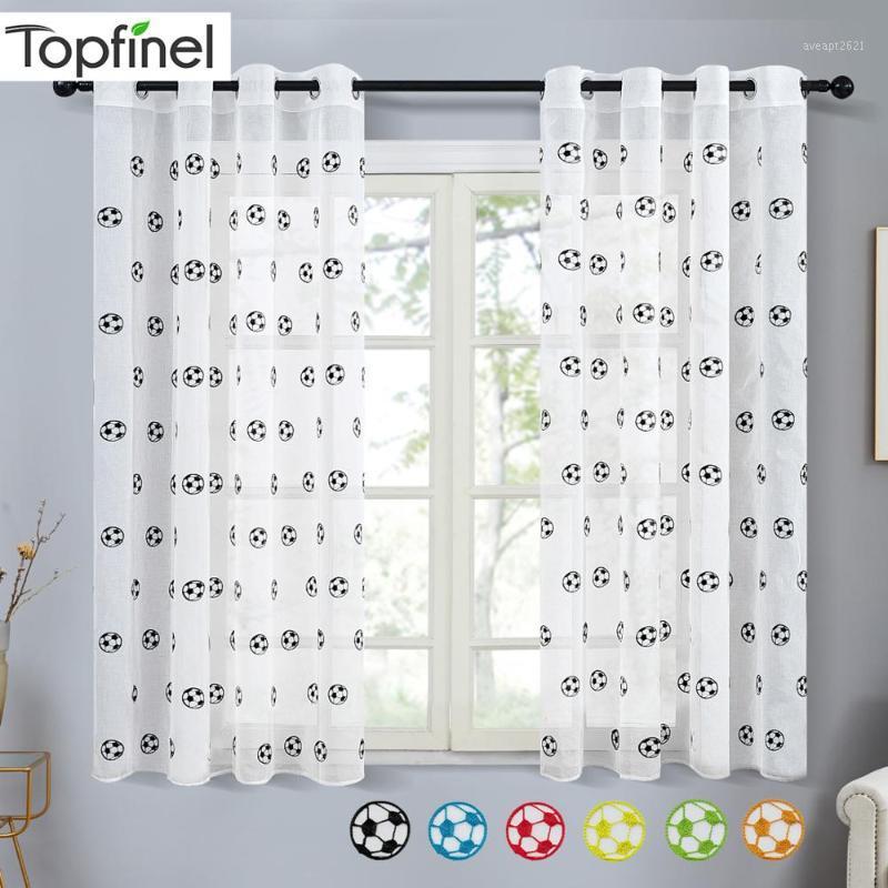 

Topfinel Short Sheer Curtains for Living Room Bedroom Child Kids Room Embroidered Football Tulle Window Treatment Drapes1, Blue football