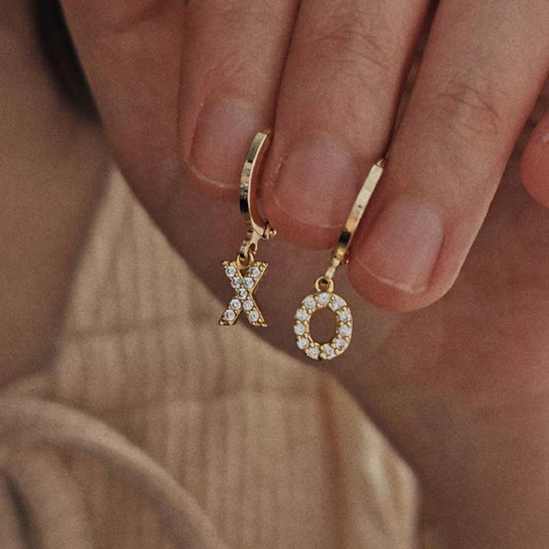 

Peri'sBox Gold Silver Color Letter A-Z Hoop Earrings CZ Stone Small Earrings for Women Minimalist Dainty Hoops 2020 New