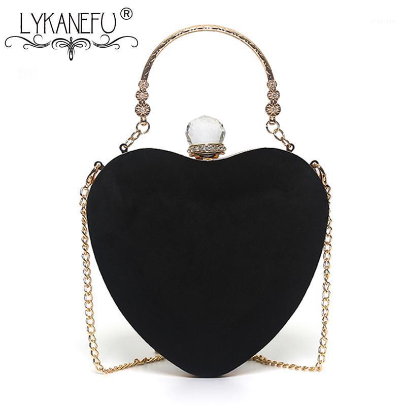 

LYKANEFU Heart Shaped Evening Bag Ladies Tote Clutch Purse Women Hand Wedding Clutches Party Hand Bag Chain Shoulder Bags1, Red