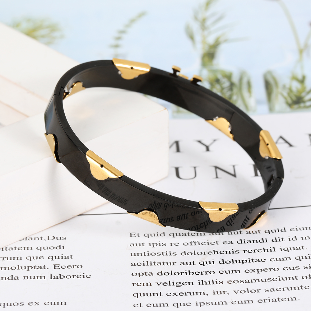 

Hiphop New Arrival Size 17cm Top Quality black color flowers Bangles Gold Plated bracelet Stainless Steel Bracelets