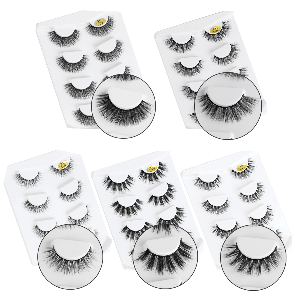 

4 Pairs 3D Mink Hair False Eyelashes Thick Crisscross Eye Lashes Wispy Natural Volume Extension Tools Makeup