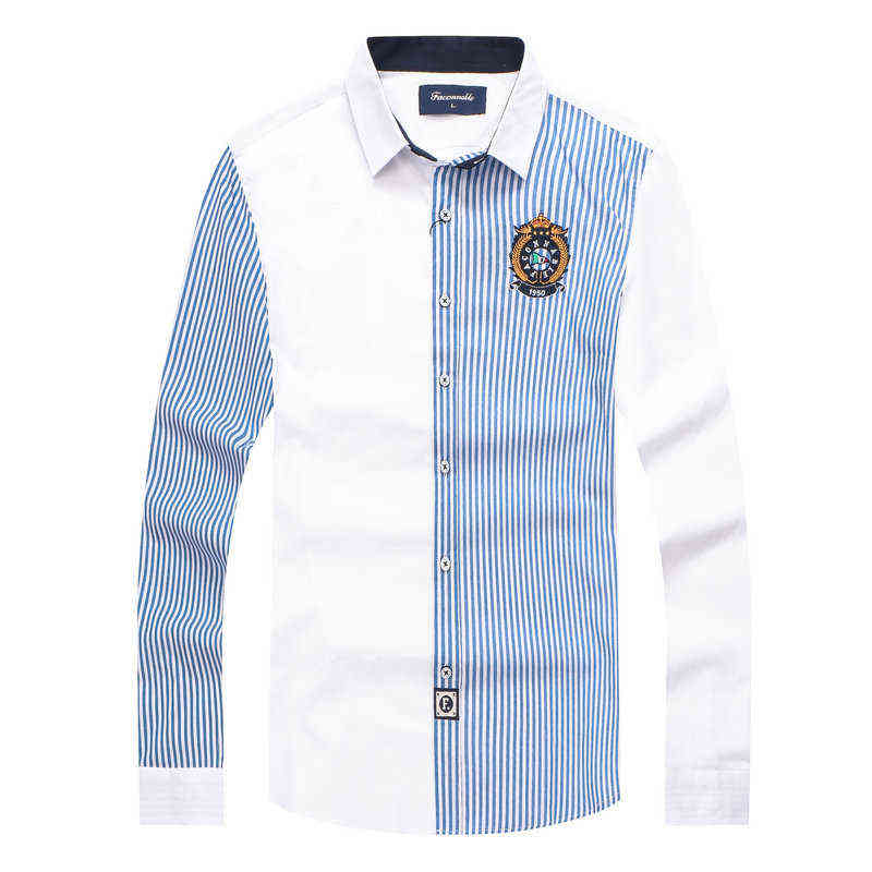 

NXY Men's Casual Shirt 2022 Faconnable Patchwork Striped Solid Business Shirts Male Blouse Camisa Masculina Homme Men Trendy Tops -xxl 0127, White;black