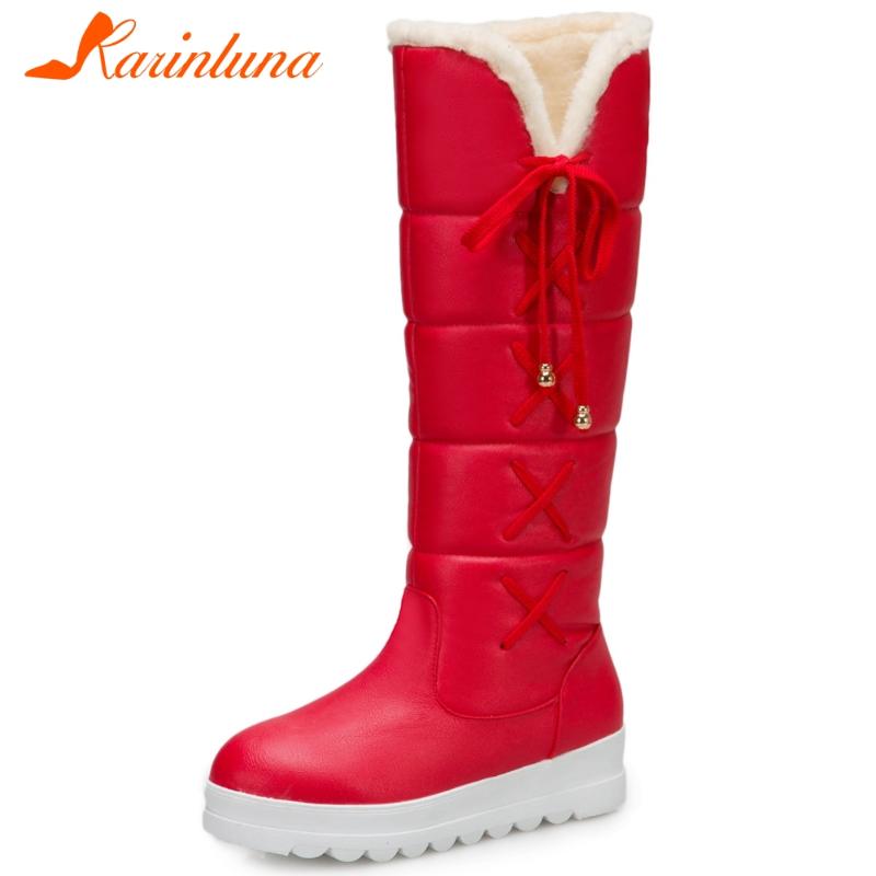 

KARIN Big Size 30-44 Girl Winter Warm Fur Boots Round Toe Flat With Thick Sole Plush Women Boots Knee High Women Shoes, Black