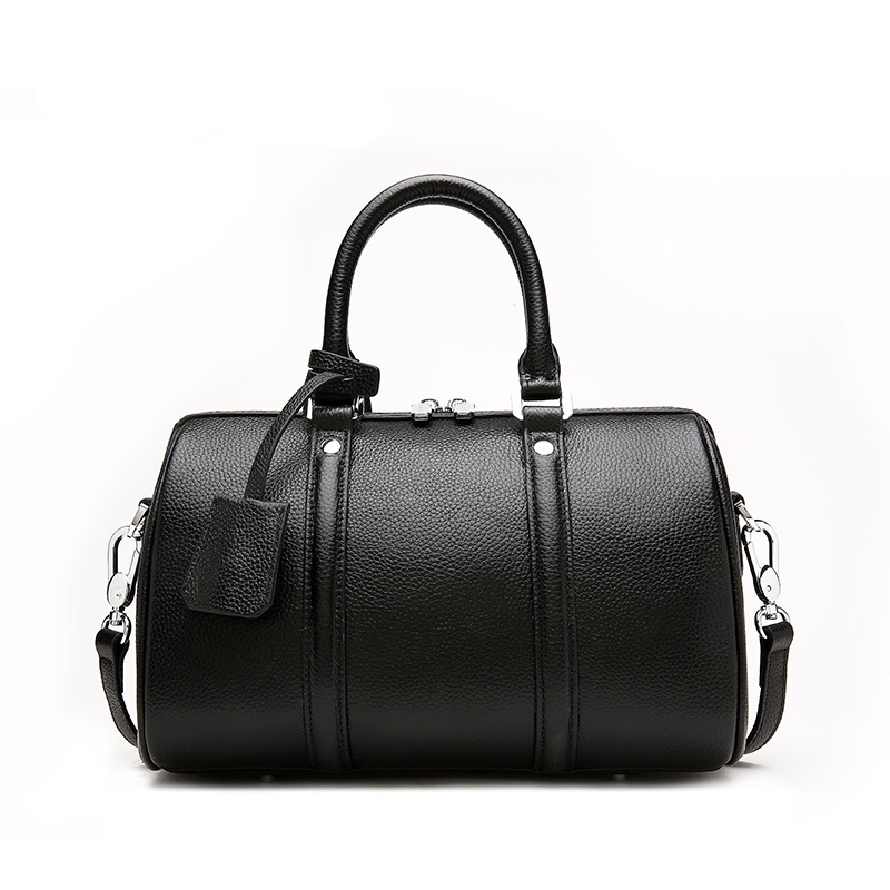 

EFFINI 2021 new fashion women's Boston bag Black Europe style high quality head layer real leather ladies crossbody messenger shoulder bag