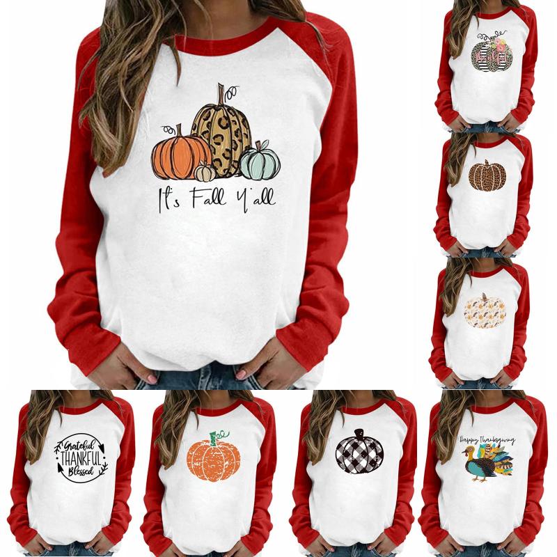 

2020 Women's Blouse Thanksgiving Day Winter O-neck Long Sleeve Printed Tee shirt Blouse Womenwomen's Clothing Top Fem, Bu