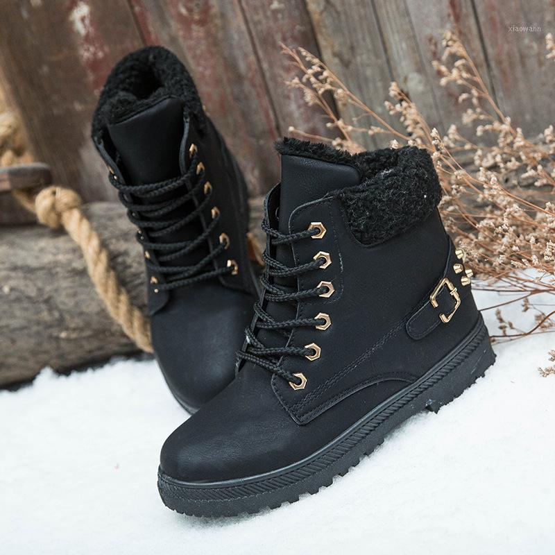 

Snow Boots Women 2021 Lace-up Plush Ankle Boots Shoes British Wind Warm Students Winter1, Khaki