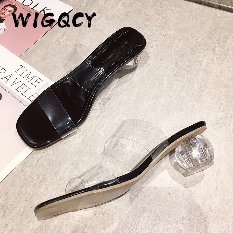 

Clear Round Heels Slippers Women Square Open Toe Summer Shoes Woman Transparent High Pumps Wedding Jelly Buty Damskie High Heels1, Black 4cm