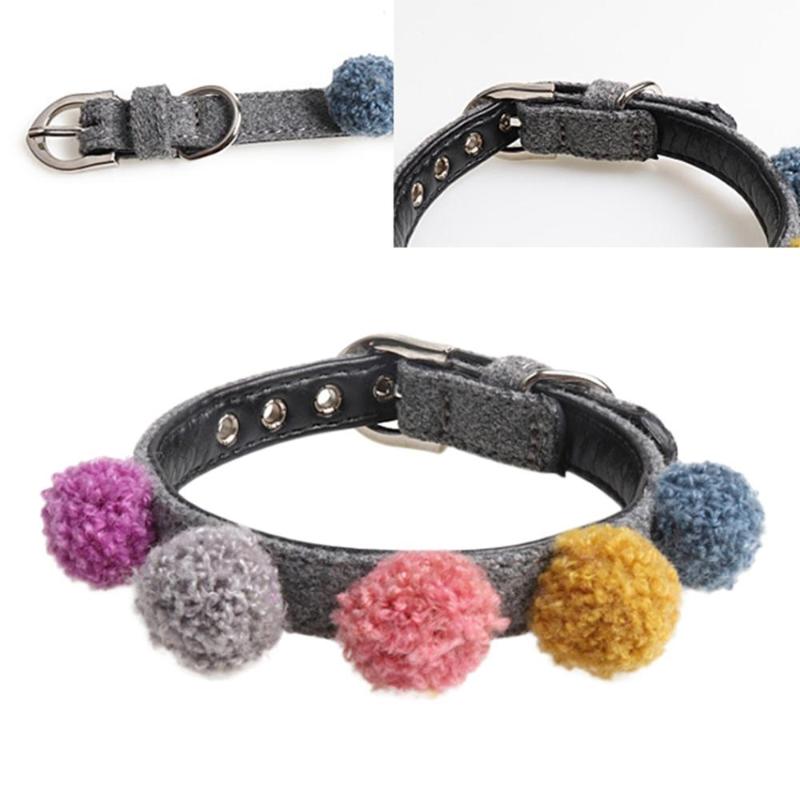 

Pet Decorative Neck Rope, Adjustable PU Deluxe Small Medium Dog Collar With Colorful Plush Balls