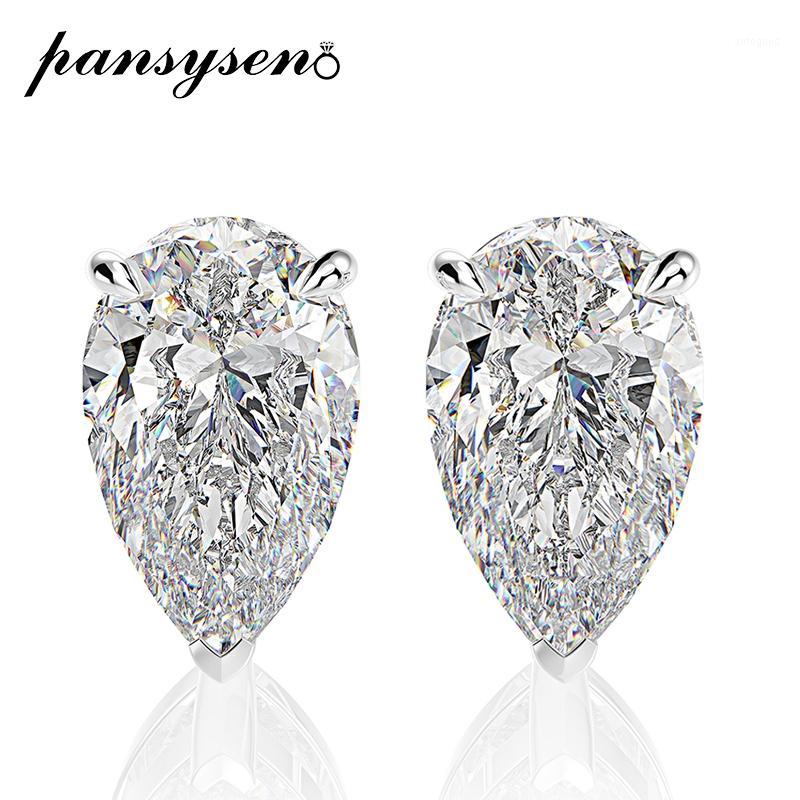 

Stud PANSYSEN Sparking 5x8MM Created Moissanite Solid 925 Silver Studs Earrings For Women Classic Wedding Engagement Jewelry Earring1