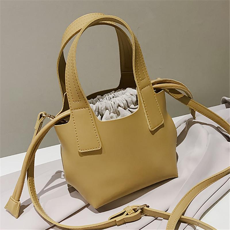 

Luxury Ladies Handbag New Solid Color Pu Leather Female Shoulder Bags Women's Fashion 2-piece Drawstring Shoulder Messenger Bags, Black