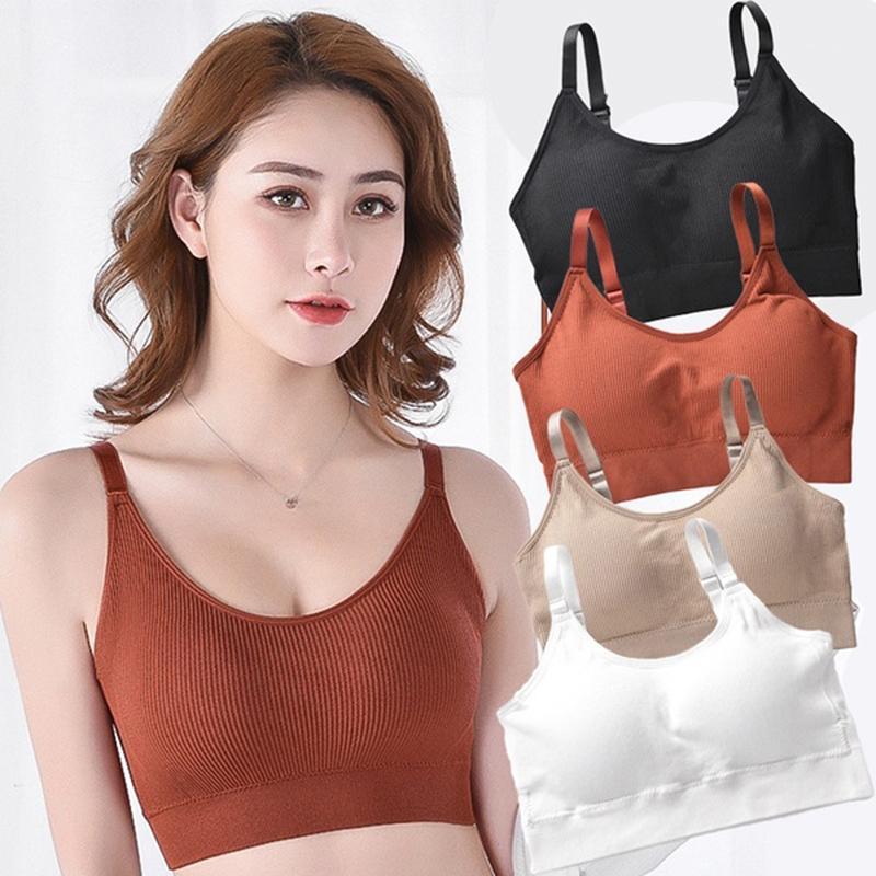 

Women Breathable Padded Athletic Gym Running Seamless Fitness Yoga Vest Sport Sleep Bra Tops 20211, Brown