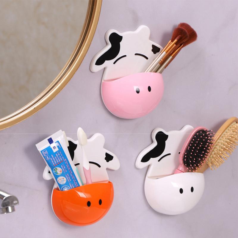

1PC Little Cow Toothbrush Wall Mount Storage Rack Perforated Toothpaste Holder Bathroom Decoration Accessories