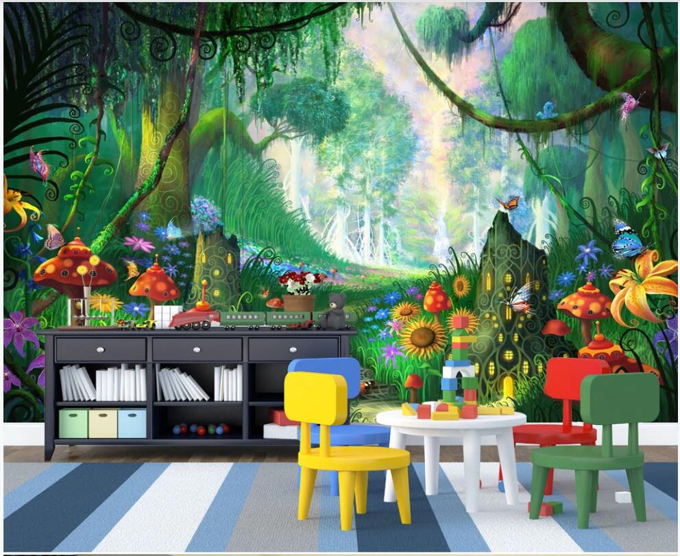 

3d wallpaper custom photo Dream Talking Forest Big Trees Grass Mushroom Step Path Children room decor 3d wall murals wallpaper for walls 3 d, Non-woven wallpaper