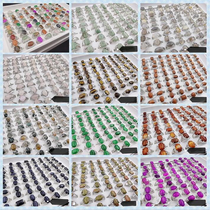 

Hot sales Natural stone agate jade gemstone lapis lazuli Tigereye ring 13style 13 colors selection Mix size Lady/girl Fashion ring 50pcs/lot