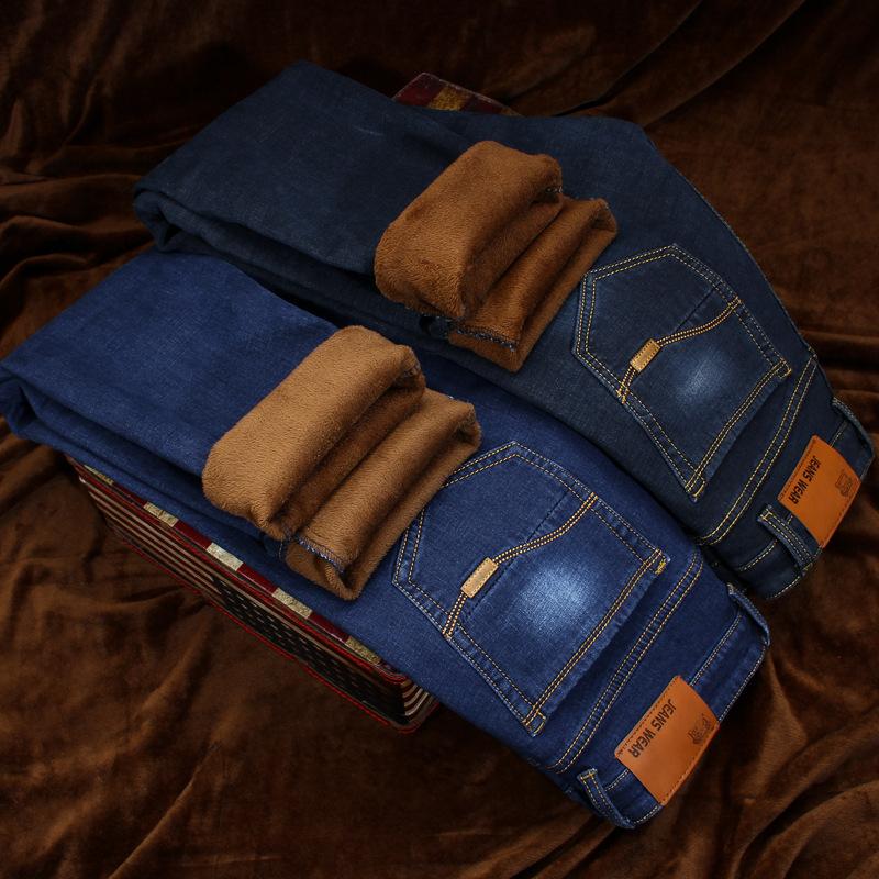 

2020 Winter New Men's Warm Slim Fit Jeans Business Fashion Thicken Denim Trousers Fleece Stretch Brand Pants Blue, Ty8010 blue
