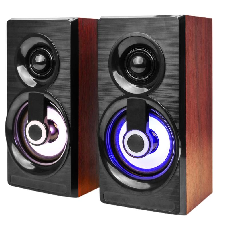 

2 PCS Computer Speaker 2.0 Multimedia Mini Wooden Speaker with Subwoofer and Light for Laptop/ Desktop