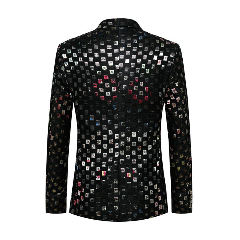 

100%real luxury mens black golden embroidery check pattern jacket club/stage performance/studio/Asia size/this is only jacket, As pic