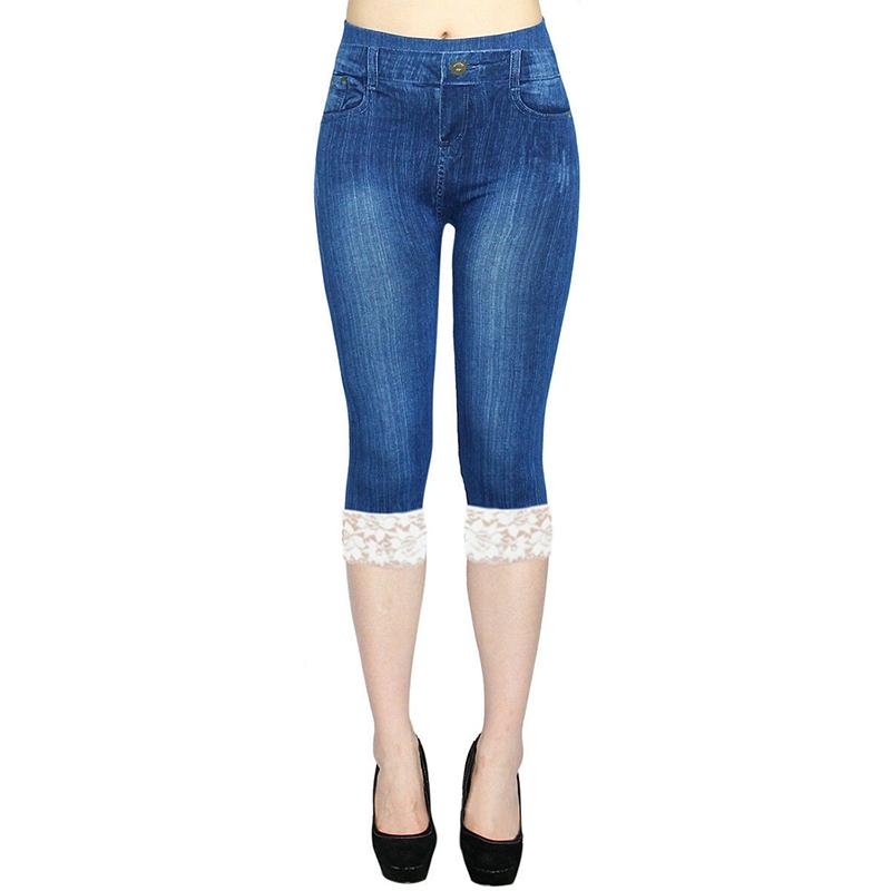 

SFIT Women Denim Leggings Fashion Slim Leggings Faux Jeans Stretch Printed Short Leggins Pants Summer Breeches, Black