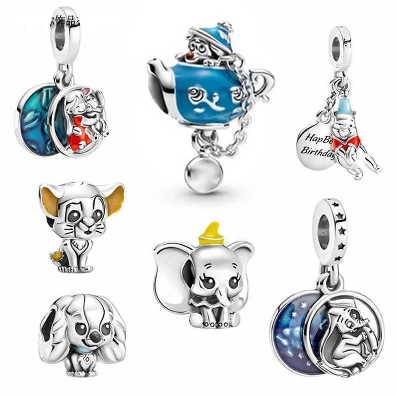 

Fit Pandora Bracelet 30pcs Little Elephant Cat Dog Happy Birthday Bear Christmas Silver Charm Bead Fit Original Pandora Bracelets DIY Jewelry For Woman Gift