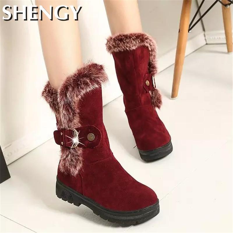 

Winter New Women Boots Flock Solid Color Zipper Ladies Snow Shoes Non-Slip Platform Shoes Sweet Mid-Calf Boots for Females, Black6