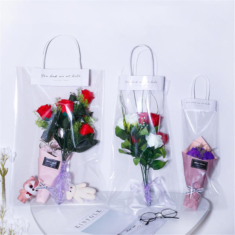 

10pcs Long Tote PVC Clear Bag Portable Floral Decoration Flower Bouquet Bagging Transparent Gift Bag Collocation Packaging