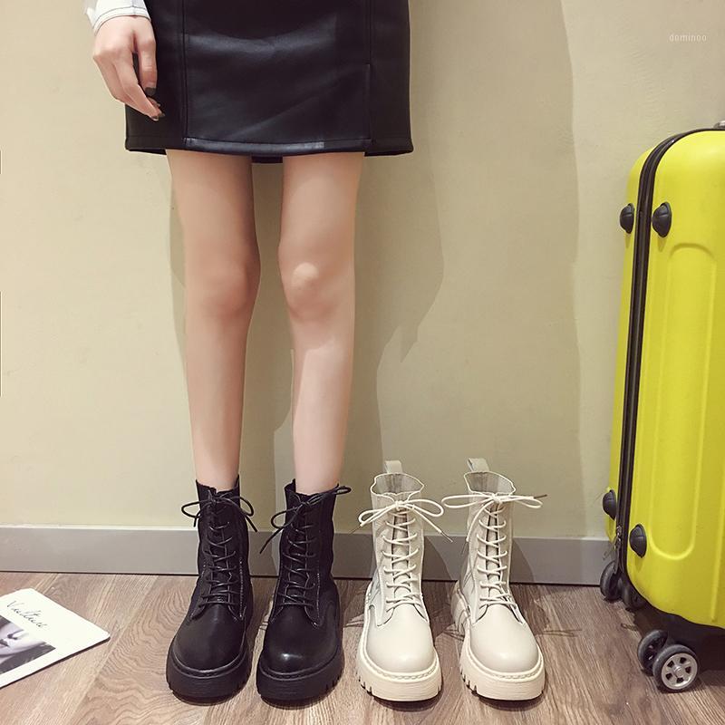 

Natascha Women Ankle Boots Spring/autumn Motorcycle Boots Thick Heel Platform Shoes Slip on Round Toe Fashion1, Black