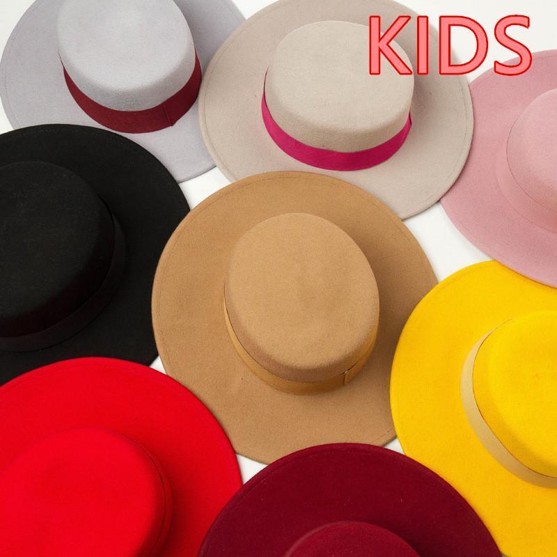 

01912-hh9010 kids wool 52cm head size fedoras cap children leisure panama hat1, Black