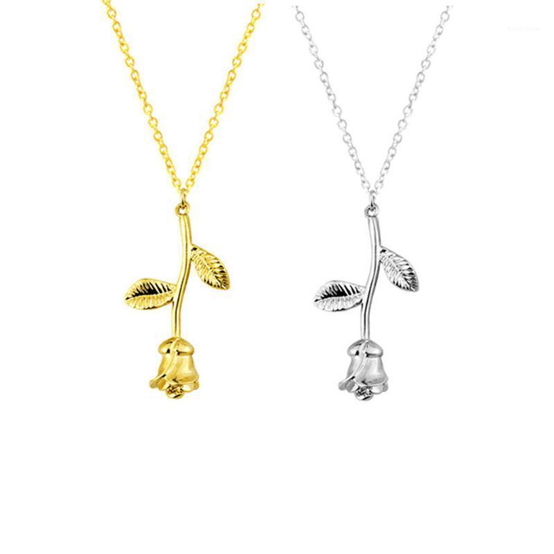 

Delicate Gold Silver Color Couple Rose Flower Pendant Necklace for Women Men Stainless Steel Chain Choker Statement Boho Jewelry1