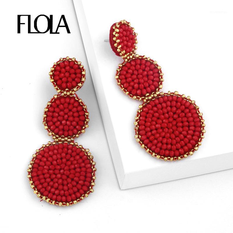 

FLOLA Fashion Big Red Earrings for Women Bohemian Long Beaded Earrings Handmade Boho Jewelry Beach oorbellen ersq521