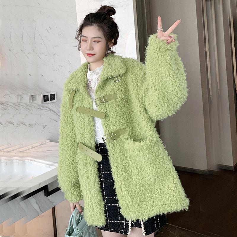 

Faux Fur Lamb Women Jacket Winter New Pocket Thick Teddy Coat Female Soft belt buckle Overcoat Solid Warm Outerwear, White