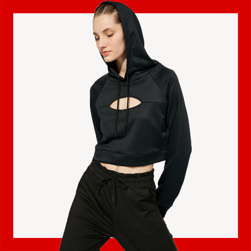 

Hoodie Sweatshirt Sports Jacket Exercise Training Gym Sportswear Fitness Crop Window Detailed Yoga Pilates Hooded, Black