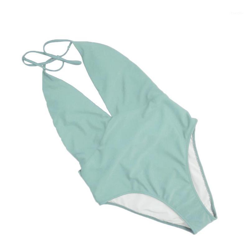 

Women One-Piece Swimsuit Push Up Bikini Halter and Waist Lace up Bathing Beachwear Swimwear Solid Elastic1