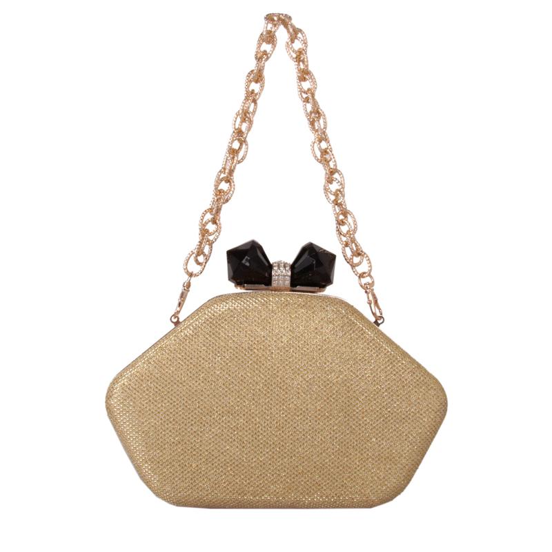 

DAIWEIWomen Evening Bag Clutch Handbag With Diamonds leatherette PU All Seasons Wedding Event/Party Formal Metal Chain New B, Black