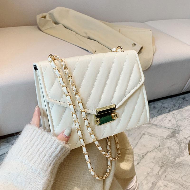 

Fashion Chain Strap Handbags For Women Embroidery Thread Small Square Bag Simple Style Female Crossbody Bag Retro Shoulder, Black
