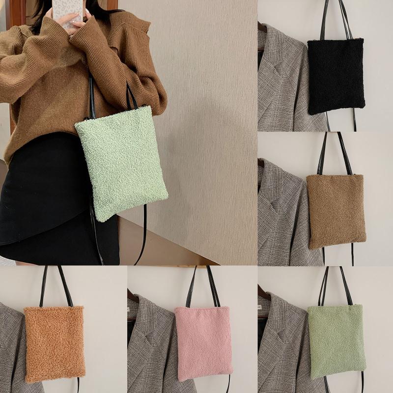 

Fashion Solid Crossbody Handbag Women Plush Casual Shoulder Messenger Bag Small Capacity Messenger Bag#c, Pink