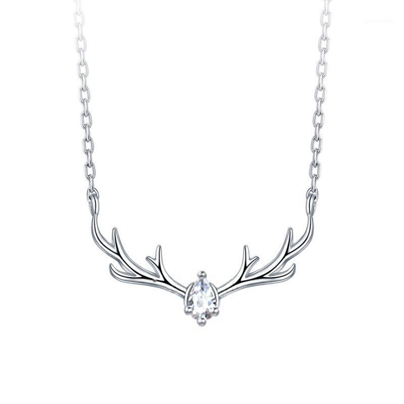 

Pendant Necklaces S925 Sterling Silver Necklace Women Antler Simple Crystal Clavicle Chain Valentine's Day Gift Party Jewelry Gifts