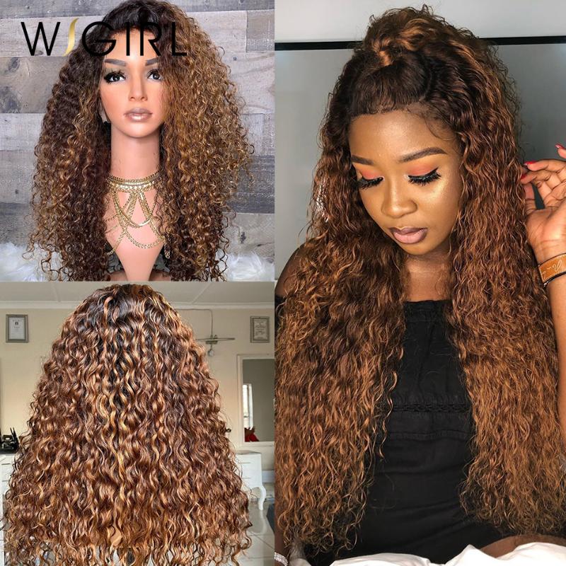 

wigirl ombre color water curly Remy 13x1 6x1 T Part highlight deep wave colored brown 1B/30 Frontal wig pre plucked, As pic