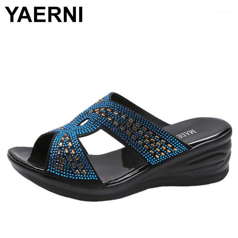 

YAERNI Platform Slipper Woman High Heels Wedges Shoes Crystal Thick Sole Slippers High Heels Fish Mouth Mother Slipper Zapatos1, Black