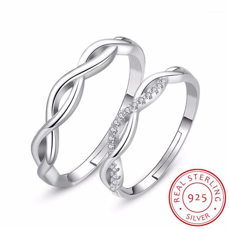 

Cluster Rings 925 Sterling Silver Couple Wedding Wave Zirconia Love Opening For Men Women Anillos Bague Gift S-R164, Golden;silver