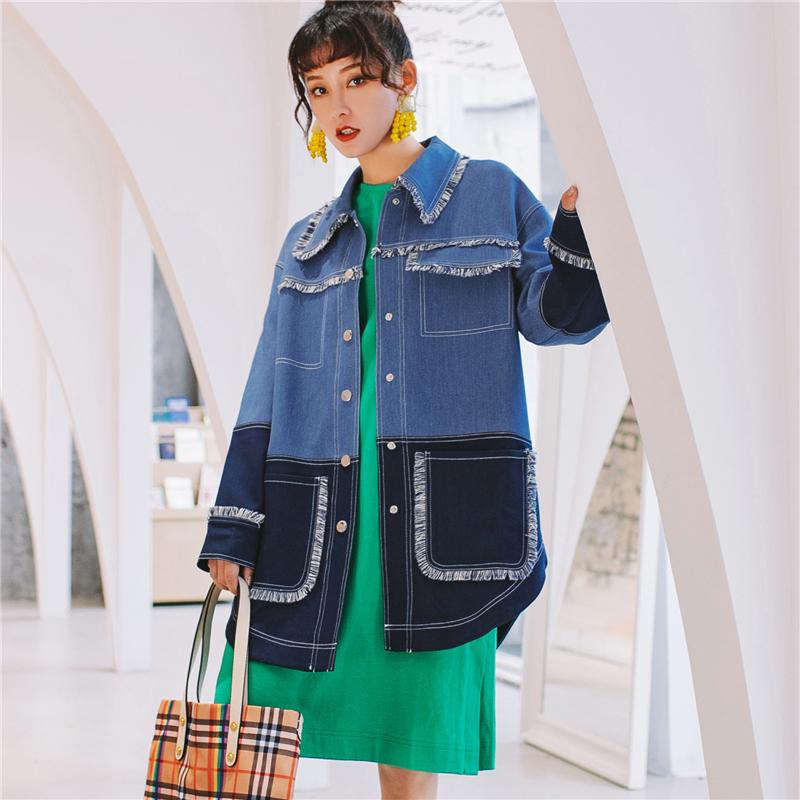 

Plus size Denim Jacket Women Spring New 2020Korean Casual Ladies Jacket Long Sleeve Wild Fashion Patchwork Style Womens Clothing, Photo color