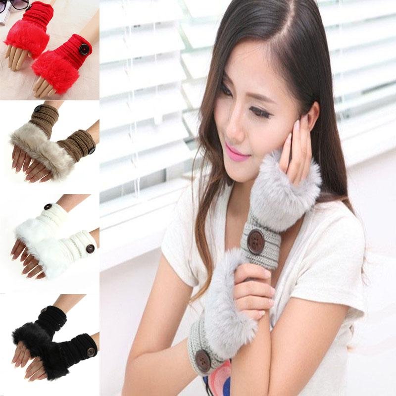 

LNRRABC 1 Pair 9 Colors Women Lady Girls Winter Warm Soft Faux Fur Hand Wrist Knitted Fingerless Gloves Mittens Christmas Gift