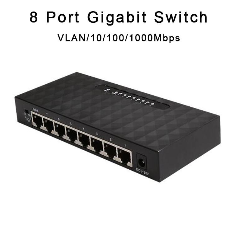 

8Port Gigabit Switch 10/100/1000Mbps VLAN Hub Ethernet Switch RJ45 Desktop Network LAN Full Half duplex Exchange