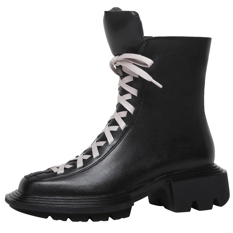 

2021 Fashion Ladies Genuine Leather Boots Brand Ladies Motorcycle High Quality Square Toe Thick Sole Zipper Western Boots, Black