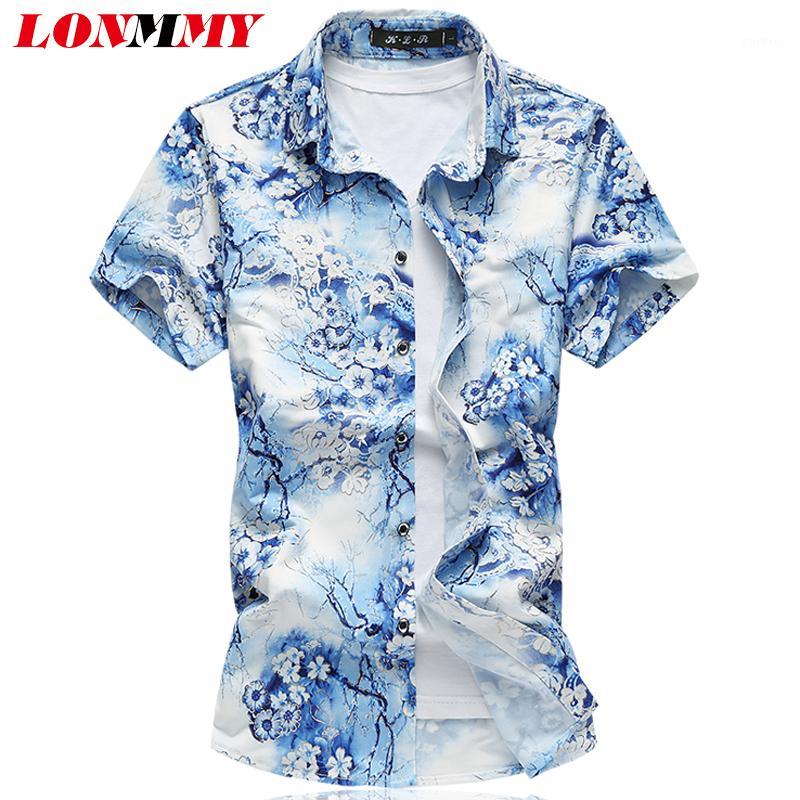 

Wholesale- LONMMY PLUS SIZE M-7XL Floral mens silk shirt Mercerized cotton chemise homme flower shirt men Short sleeves mens dress shirts1, 3702