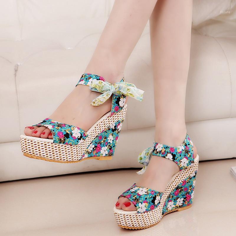 

Shoes Women Summer New Sweet Flowers Buckle Open Toe Wedge Sandals Floral high-heeled Shoes Platform Sandals1, Red